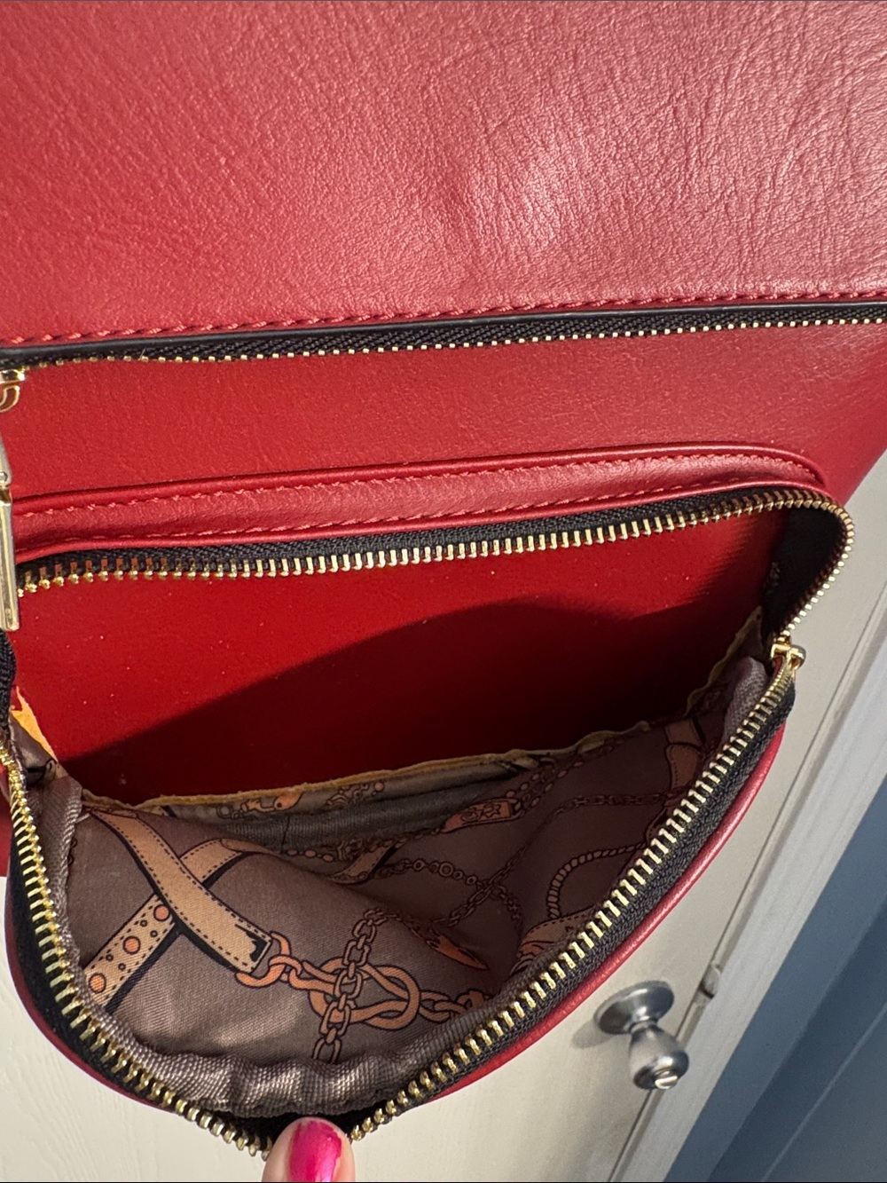 Structured Red Faux Leather Women's Backpack with Front Pocket - Picture 4 of 14
